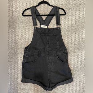 free people ziggy short overalls in black denim
